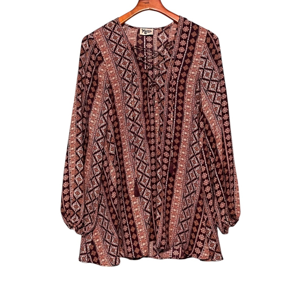 Show Me Your MuMu Thunderbird Tunic Peasant‎ Blouse Mini Dress Size S